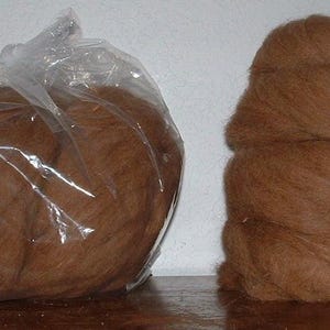 Soft Llama wool roving, dark fawn color, sold by the pound