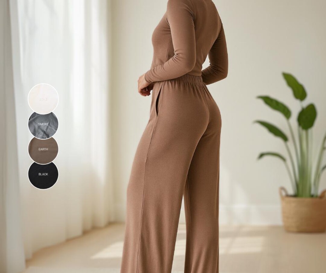 Leisure Fashion Wide Leg High Waisted Solid Color Pants main image 0