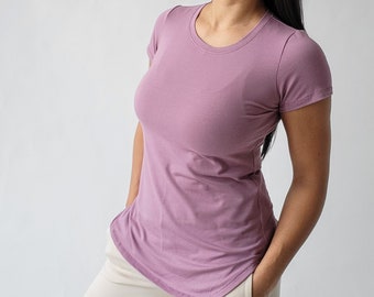 Slim Fitted T-shirt | Buttery soft bamboo cotton jersey spring colour Mauve womens tee