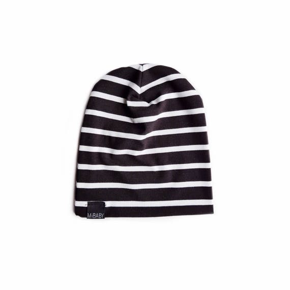 black and white striped baby hat