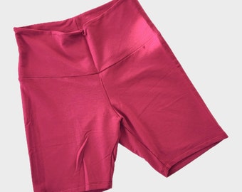High Waist Bamboo French Terry Bike Shorts - RASPBERRY
