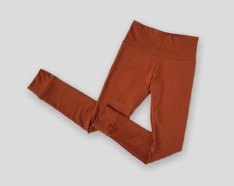 Rust Leggings Ready to Ship. Highwaisted womens lounge legging, sustainable super soft comfortable burnt orange bamboo french terry fabric