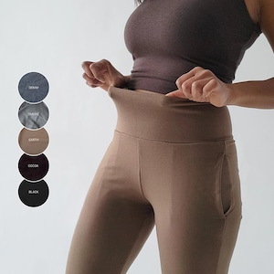 Highwaisted Leggings Women, Soft Sustainable Bamboo Cotton