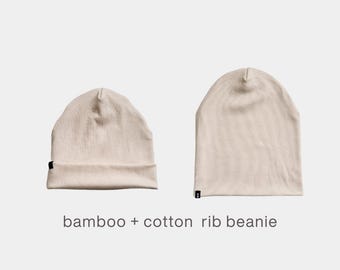 NEW Bamboo Cotton Rib Beanie | Super Stretchy & Luxuriously Soft | Gender-Neutral | Non-Toxic Fabric | CREAM