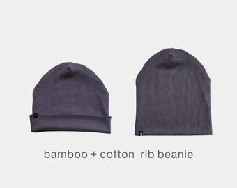 NEW Bamboo Cotton Rib Beanie | Super Stretchy & Luxuriously Soft | Gender-Neutral | Non-Toxic Fabric | SMOKE