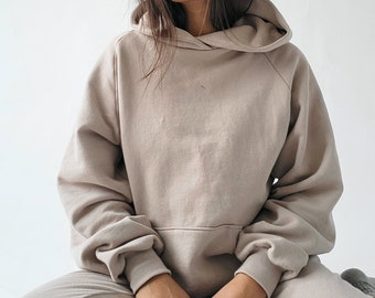 VINTAGE COLLECTION 100% Organic Cotton Fleece Hoodie | Cozy Oversized Raglan Sweatshirt | Unisex Sweater