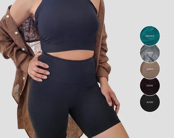 High Waist Bamboo French Terry Bike Shorts