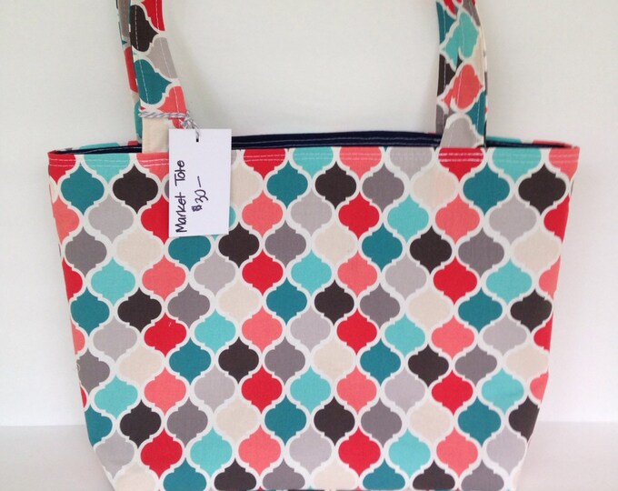 Market Tote Handmade Market Bag Reversible Tote Bag Quatrefoil Etsy