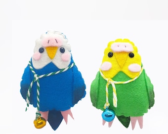 Budgie, Periquito, Japón, Adorno colgante de fieltro, Insignia de alfiler, Decoración de Navidad, Regalo de Navidad, Decoración del árbol de Navidad, Relleno de medias, Regalo de pájaro