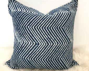 Indigo, Herringbone block Print Boho Pillow