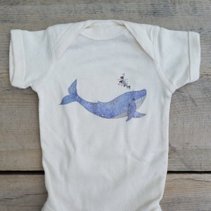 Blue Whale Off-White Cotton Onesie, Whale Baby Shirt, Nautical Baby Gift, Long And Short Sleeve Options
