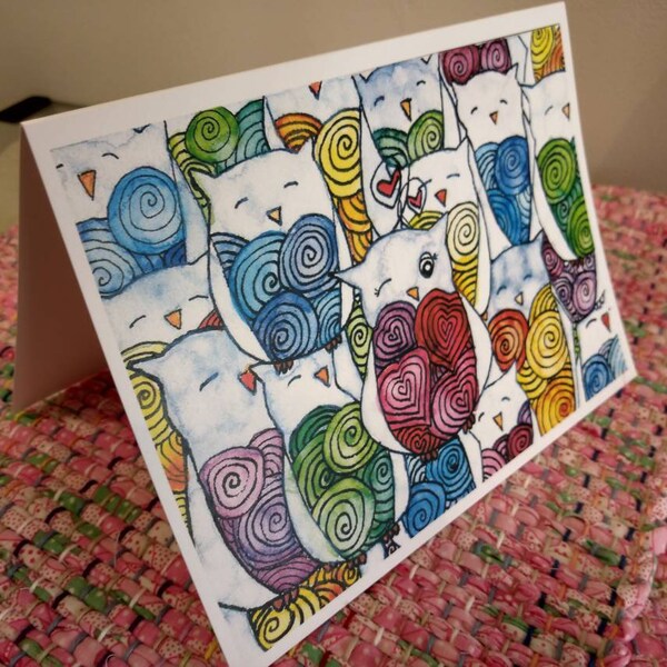 Valentine Owls 5x7 Holiday Greeting Card, Valentine card set, Greeting Card