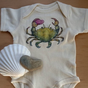 Little Crab Off-White cotton onesie, Nautical Valentine Shirt, Ocean Baby Gift, Long and Short Sleeve Options