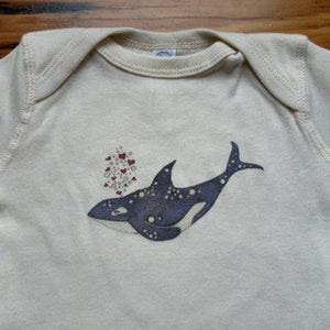 Orca Off-White Cotton Onesie, Ocean Themed Infant Shirt, Cute Whale Bodysuit, Long and Short Sleeve Options