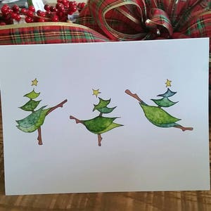 Dancing Christmas Trees 5x7 Holiday Greeting Card, Christmas Card Set, Christmas Tree Holiday Cards, Handmade Holiday Cards