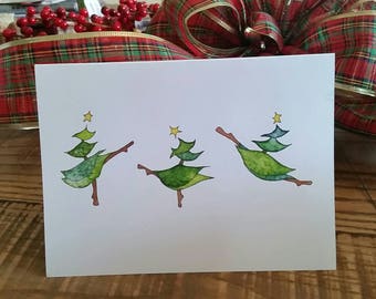 Dancing Christmas Trees 5x7 Holiday Greeting Card, Christmas Card Set, Christmas Tree Holiday Cards, Handmade Holiday Cards