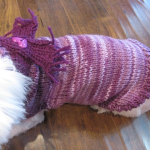 Small Dog Handknit Purple Heart Scarf Sweater, Small Dog Winter Apparel, Purple Small Dog Sweater, Winter Scarf Dog Sweater