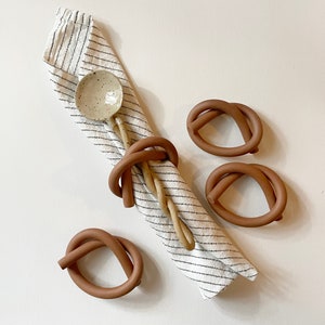 Handmade Stoneware Ceramic Knot, Ceramic Napkin Ring Set of 4 - Brick