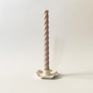 Handmade Ceramic Wavy Ruffle Cottagecore Taper Candle Holder - Freckle White