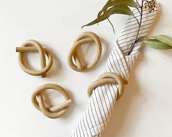 Handmade Stoneware Ceramic Knot, Ceramic Napkin Ring Set of 4  - Speckle