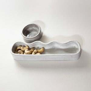 Handmade Ceramic Olive and Pit Dish Set, Pistachio Tray, Vanity Set - White and Grey