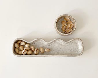 Handmade Ceramic Olive and Pit Dish Set, Pistachio Tray, Vanity Set - Oatmeal
