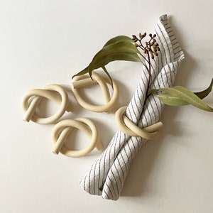 Handmade Stoneware Ceramic Knot, Ceramic Napkin Ring Set of 4 - Marshmallow