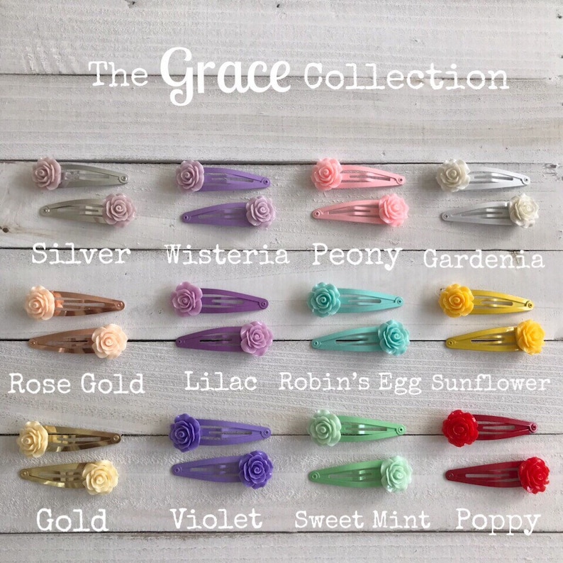 The Grace Collection \u2022 Rose Flower Snap Clip Hair Barrettes in Purple Trio