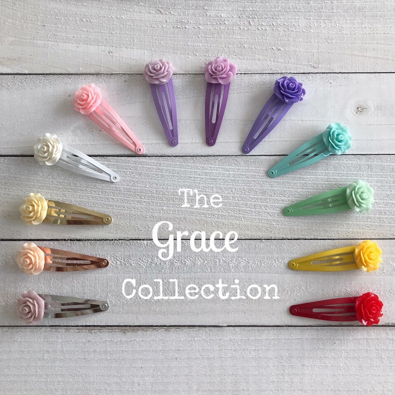 The Grace Collection \u2022 Rose Flower Snap Clip Hair Barrettes in Purple Trio