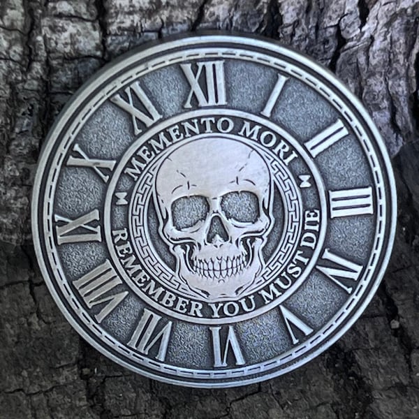 Memento Mori Coin Everyday Carry Coin EDC Challenge Coin Token Worry Coin Stoicism Gift Memento Vivere Cardinal Values Amor Fati Fidget Coin