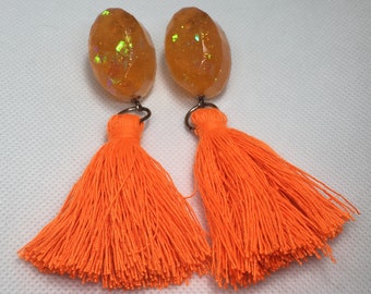 Holographic Orange Tassel Earrings