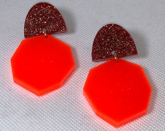 Orange Glitter Neon Dangle Studs