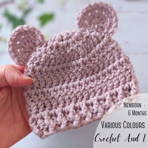 Teddy Bear Baby Beanie Hat, Crochet Newborn Bear Hat, Coming Home Baby Girl Gift, Baby Boy Baby Shower Gift, Letterbox Baby Gift