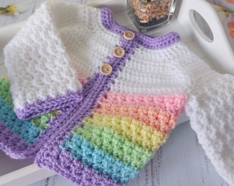 Baby Cardigan Rainbow Crochet In Sizes Newborn To 24 Months, Toddler Knit Sweater, Newborn Gift Idea For Baby Girl Or Gift For Baby Boy