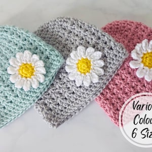 Crochet daisy hat for newborn up to 2 years, Toddler floral beanie, Newborn gift idea, Crochet baby accessories