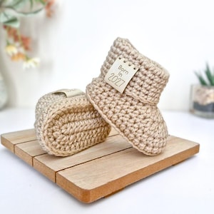 Born in 2026 2027 Baby Booties, Crochet Newborn Shoes, Handmade Infant Slippers, Baby Shower Gift, Pregnancy Announcement Keepsake Present image 6