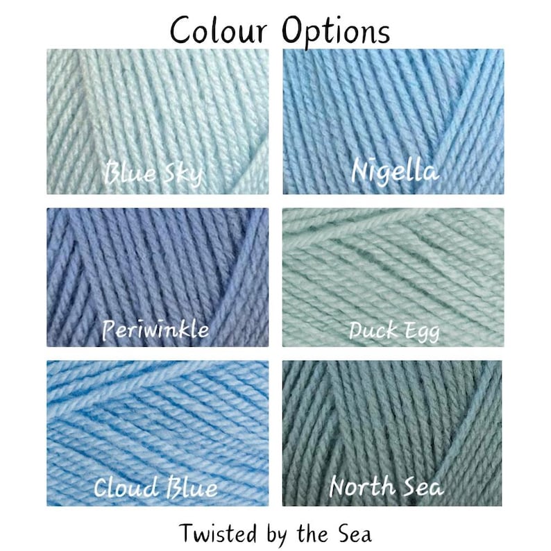 colours: blue sky, nigella, periwinkle, duck egg, cloud blue and north sea