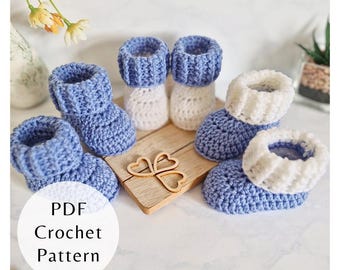 Ridged Cuff Baby Booties Crochet Pattern, US Terms, Sizes Newborn to 6 Months (Digital Download)