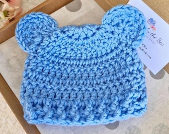 Crochet Teddy Bear Baby Hat, Newborn Baby Hat, Baby Shower Gift, Coming Home Outfit, Newborn to 6 Months