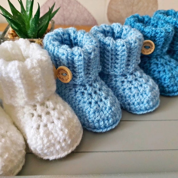 Crochet Baby Booties With Ribbed Cuffs, Handmade Infant Baby Shoes, Newborn Slipper, Baby Shower Gift, Pregnancy Gender Reveal Announcement