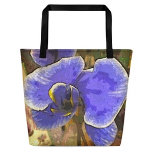 Blaue Orchidee Pflanze große Strandtasche, seltene Orchidee Bouquet Pool Tasche, Sommerblüte Strand Einkaufstasche, botanische Druck Pool Tasche, Blumenliebhaber Boot