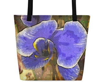 Blue orchid plant large beach bag, Rare orchid bouquet pool bag, Summer blossom beach tote bag, Botanical print pool bag, Flower lover boat