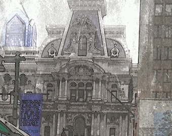 Philadelphia City Hall architecture instant art print,  Philly  skyline digital download, cityscape printable