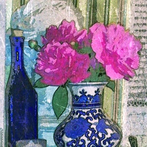 Pink peony bouquet digital download, Chinoiserie vase instant printable, Mottahedeh oriental ginger jar botanical print, Downloadable art