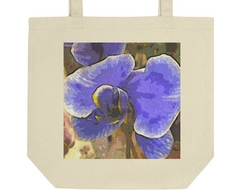 Blauwe orchidee plant bookbag, Zeldzame orchidee boeket boeren markttas, Zomerbloesem totebag, Botanische print leraar tote, Herbruikbare kruidenier