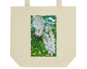 Zomerbloesem boekentas, Witte bloem boeket boeren markt tote bag, Botanische print totebag, Floral leraar tote, Herbruikbare boodschappentas