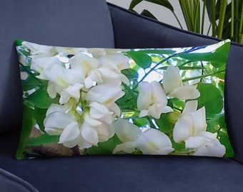 Botanische print bolster kussen, Hangende wijnstok nek kussen, Natuurliefhebber lumbale kussen, Zomer bloesem accent, Bloemen decoratief kussen