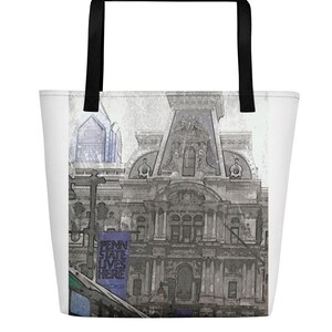 Philadelphia City Hall große Strandtasche, Philly Skyline Pool-Tasche, US-Geschichte Buff Strand Einkaufstasche, amerikanische Stadt bildsommerBoot Tasche, Totebag