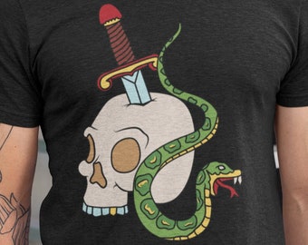 Skull tattoo gothic clothing, Goth snake graphic tees, Dark academia t shirts, Dagger tattoo design tshirt, Emo tops, Occult horror t-shirt