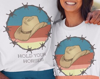 Cowboy hoed grafische T-shirts, Sexy cowboys t-shirts, Rodeo cowgirl tshirts, Equestrian ranch tops, Zuidwest zonsondergang t-shirts, Country western top
